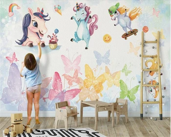 beibehang Nórdicos moda personalidade pintura decorativa de papel de parede simples unicórnio para crianças, decoração de quartos de fundo behang