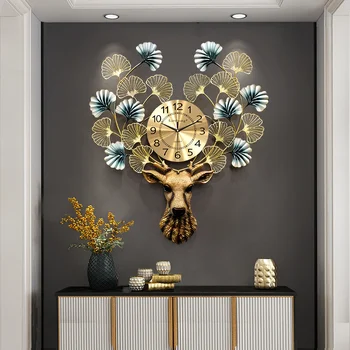 Cidade relógio de parede sala de estar do agregado familiar moda atmosfera tranquila criativo Ginkgo Chinês cabeça de cervo decoração relógio de parede