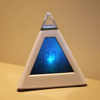 Digital Relógio LED Em 7 Cores Mudando a Luz da Noite Horário de Exibição da Temperatura da Forma de Pirâmide Relógio de Mesa