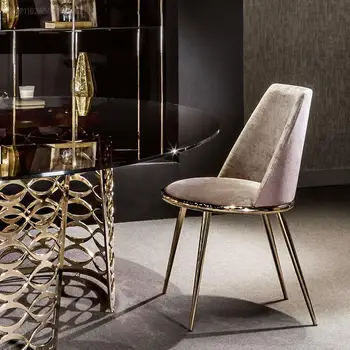 Cadeira de jantar Nordic Light luxo simples home moderno restaurante do hotel fezes arte criativa traseira do couro da parte de metal de moda cadeira de maquiagem