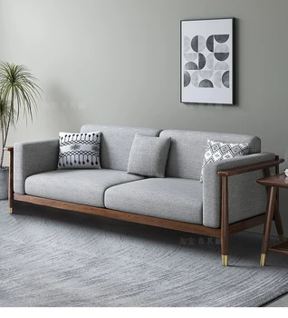 Nordic madeira maciça sofá da pequena sala de estar moderna, simples luz de luxo, ciência e tecnologia de pano de arte de estilo Chinês novo