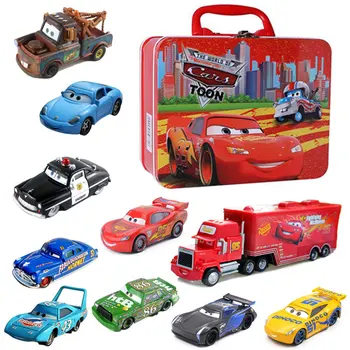 A Disney Pixar Carros Lightning McQueen caixa de armazenamento Cruz Ramirez Mater Jackson conjunto de Liga de Metal Modelo Crianças Brinquedos para Crianças de Presente