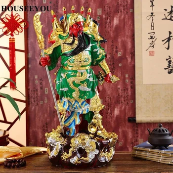 O Pintado Guan Gong Resina Estátua Escultura Ornamentos Buda Estatueta para Casa a Fortuna dizendo-e de inscrever Budista Ferramentas
