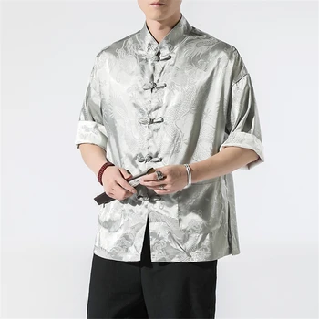2023 Chinês Camisas de Cetim de Seda Vintage Casaco Hanfu Blusa Roupa Tradicional Chinesa para os Homens Top Tang Colar de Ano Novo de Roupa