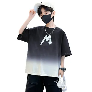 Teen Menino de Moda coreano Multicolor T-Shirt Roupas de Crianças Verão Carta de Impressão Filhos Tees Tops 5 6 7 8 9 10 11 12 13 14Years de Idade