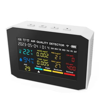 A Qualidade do ar Monitor 9in1 PM2.5 PM10 CO CO2 COVT HCHO AQI de Temperatura e Umidade Testador de Medidor dióxido de carbono Detector de Tempo de Exibição