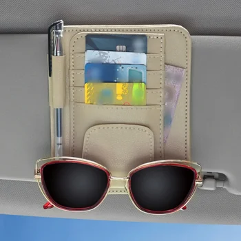 Viseira de Sol do carro do Cartão de Organizador Multi-Bolso de Couro PU Interior Cartão de Óculos Saco de Armazenamento de Acessórios Auto