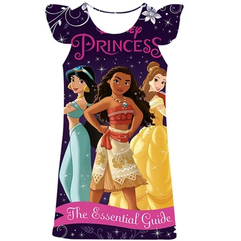 Garota Verão Solto e Casual de Disney do Vestido de Princesa Moana Impresso Vestido de Crianças Bonito Meninas Animada Princesa 6M-10T Meninas Roupa