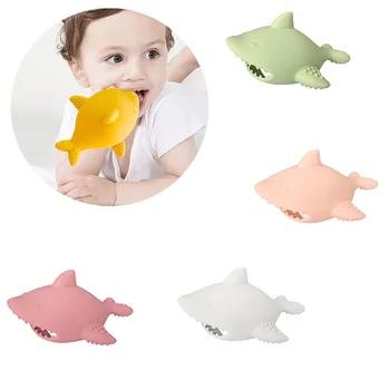 Vamos Fazer Bebê de Silicone Teether Brinquedos de Silicone Cartoon Tubarão Luvas Teethering Anti-comer Mão Para atendimento Odontológico Recém-nascido Brinquedos