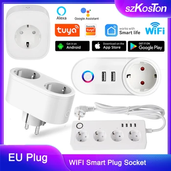 Tuya wi-Fi Smart Plug Casa Inteligente 10A/16A Faixa de Energia da UE Soquete Voz Controal por Alexa Inicial do Google Aparelho Protector contra surtos de tensão