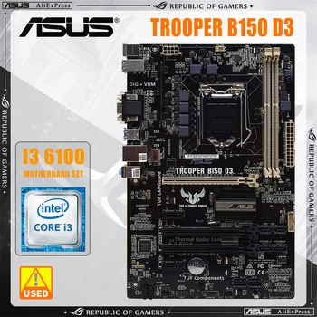 ASUS TROOPER B150 D3 Conjunto de placa-Mãe LGA 1151 Adequado para Core i7/i5/i3 USB3.0 M. 2 SATA3 i3 6100 CPU, placa-Mãe Combinação