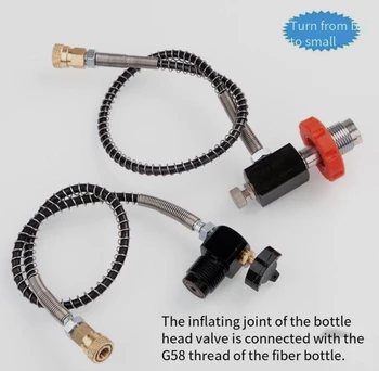 A garrafa de cabeça válvula de inflação conector ligado ao carbono, fibra de garrafa G5/8 thread grande para inflação pequena placa pneumática ou