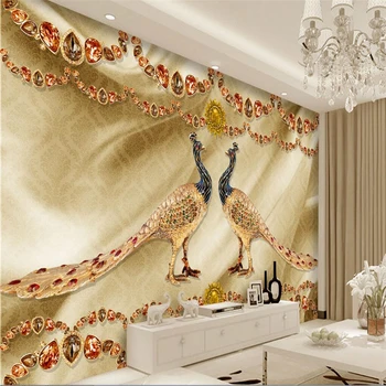 beibehang Personalizada foto de papel de parede 3D fresco, Europeu luxo pavão de ouro jóias de fundo de parede, papel de parede, papel de parede