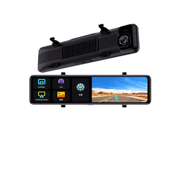 12 Polegadas e 4K de Dupla Lente Espelho Traço Cam Caixa Negra do Carro de Trás da Câmera DVR do Espelho Gravador de Vídeo Com Carpaly WIFI GPS APP de Projeção