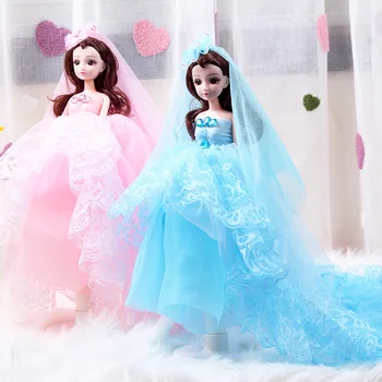 Confuso Boneca Princesa Vestido de Noiva Brinquedo infantil Esmalte Boneca Familiar Brinquedo 45cm