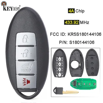 KEYECU 433.92 MHz 4A Chip P/N: S180144106 FCC ID: KR5S180144106 Smart Remote Chave do Carro Fob 4 Botão para Nissan Rogue 2014 2015 2016