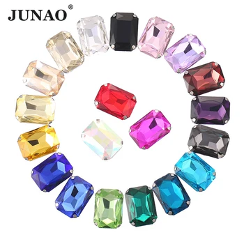 JUNAO 13*18mm Forma de Retângulo Mistura de Vidro de Cores de Strass Com Garra Costurar Em Cristal de Pedra de Strass Diamante Para Roupas