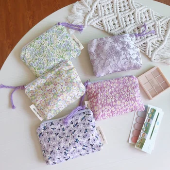 Pequeno Cosméticos Make Up Bag Mini Algodão Floral Organizador de Bolsas para Mulheres de Batom Caso da Composição ChildrenLittle Bolsa a Bolsa de Moedas de Caso