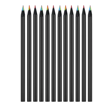 12pcs Coloração Cores Sortidas Durável Escola de Escritório Preto Cofre de Madeira do arco-íris Lápis de Esboços de Desenho de Presente