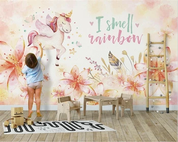 beibehang Personalizado moderno new Nordic crianças unicórnio cor-de-rosa flamingo swan plano de fundo de papel de parede papel de parede decoração da casa