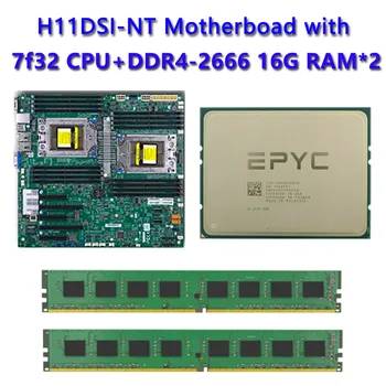 Para Supermicro H11DSI-NT REV2.0 Soquete da placa-Mãe SP3 180W TDP com Dupla EPYC 2*7F32 CPU Processador 2pcs DDR4 16GB RAM 2666mhz