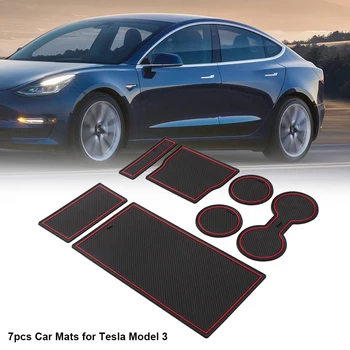 7PCS Porta do Carro Groove Slot Tapete Copo de Montanha-russa Titular Folha de Tesla Model 3 2017~2019 Auto Acessórios de Decoração de Interiores