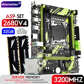Atermiter X99 AS9 placa-Mãe Conjunto com o Xeon E5 2680 V4 CPU LGA 2011-3 Processador DDR4 32GB 2 X 16GB 3200MHz Memória REG ECC RAM