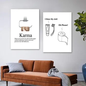 Karma Definição Cartaz Imprimir Arte De Parede De Lona Da Pintura Moderna Engraçado Casa De Banho Sinal Wc Humor, Fotos De Decoração De Casa De Banho