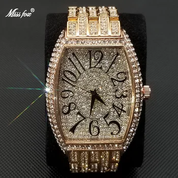 Quente Gelo Homens Relógios Com Totalmente Moissanite Diamante Rosa Relógio De Ouro Top De Marcas De Luxo Aço Inoxidável Relógio Franck 2023 Novo