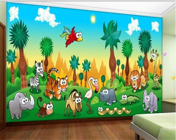 beibehang papel de Parede de parede 3d personalizado, adesivo de parede dos desenhos animados da floresta animal a foto do papel de parede do interior da casa de papel de parede para quarto de crianças
