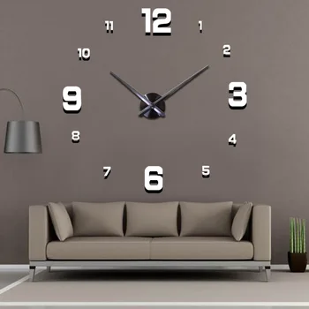 Moda em 3D Relógio de Parede Reloj De Pared Relógio Relógio de DIY Espelho Acrílico Adesivos de Decoração de Sala de estar de Quartzo Agulha Horloge