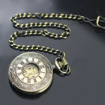 Unisex Vintage Oco Esculpida Em Algarismos Romanos Caso Mecânica Relógio De Bolso De Dom