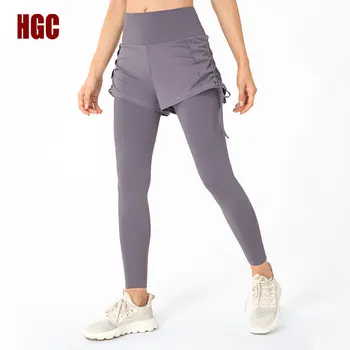 HGC Calças de Yoga Shorts Falso de Duas peças de Outono Inverno de Fitness Legging Mulheres de Cintura Alta Agachamento Prova Hip Elevação do Ginásio de Esporte Apertado