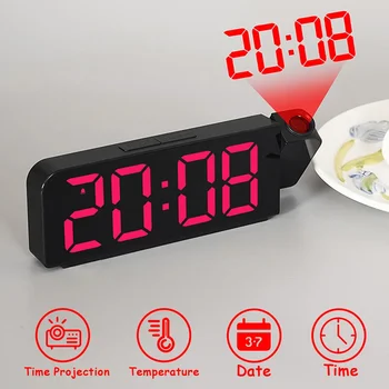 K83 Projeção Relógio Despertador Digital do DIODO emissor de Mesa, Relógios de USB de Despertar Relógio com 180° de Tempo de Projeção Repetir Relógio de Mesa
