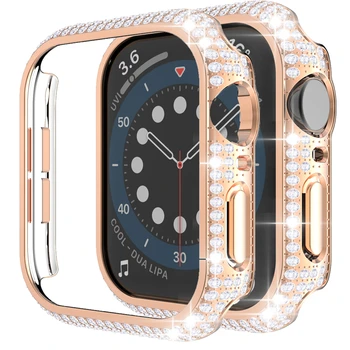 Diamante Bumper Case Para Apple relógio tampa 45mm 41mm 44mm 40mm 42mm 38mm Bling Acessórios iWatch série 3 4 5 6 SE 7