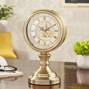 Luxuoso Relógio De Mesa De Cabeceira De Metal De Quartzo Relógio De Mesa Relógio De Sala Criativo Europeu Relógio Retro-Americana Da Área De Trabalho Decorativo