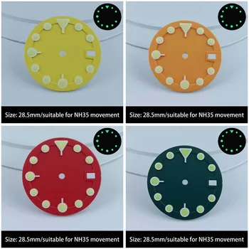 28.5 MM de diâmetro calendário único mostrador do relógio verde mostrador luminoso é aplicável para NH35/NH36 do movimento do relógio de acessórios personalizados