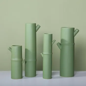 Moderno Estilo Chinês Bambu Verde Articulados Vasos de Cerâmica, Decoração Sala de estar, Quarto, Decoração,seco Vaso de Flores Decorações