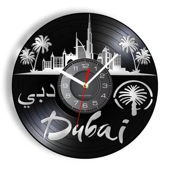 Dubai Marco Contemporâneo Relógio de Parede Isle of Palms Hotel Burj Al Arab Paisagem Vinil LP Registro de Parede, Relógio de Suspensão Preto Decoração