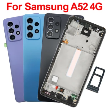 A52 4G Quadro do Meio Para Samsung Galaxy A52 A525 Bateria Tampa Traseira Porta Traseira da Habitação Caso Lente+Quadro do Meio Com a Bandeja do Cartão SIM