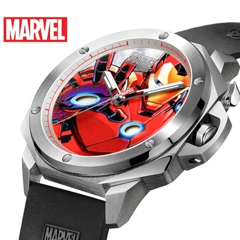 Disney oficial da Marvel HOMEM de FERRO Relógios de quartzo 50m impermeável de couro calendário de aço inoxidável m-9055 Relógio Masculino novo