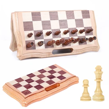 Novo 39cm Magnético de Madeira jogo de Xadrez Portátil Estilo Tabuleiro de Xadrez Jogo de Estratégia em Conjuntos com Chessmen 2 Slots de Armazenamento Extra Rainhas