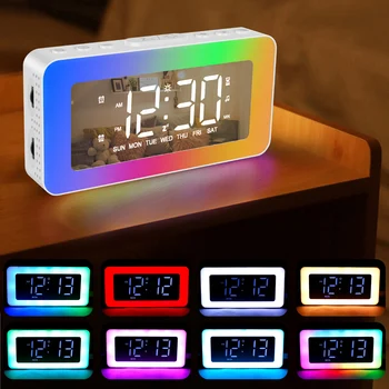 Novo Relógio Despertador Dual Alarme Soneca Espelho Digital USB Relógio 12/24 Formato de Volume Ajustável Relógio de Cabeceira com Dimmable Noite