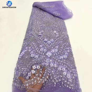 Sinya De Noiva Laço De Tecido Bordados Apliques De Flor Frisada Lace Tecido De Luxo Glitter Tecido Para Vestidos De Casamento De Luxo